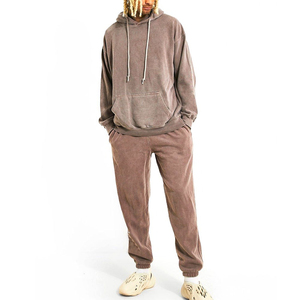 Ensemble de survêtement unisexe streetwear délavé à l'acide, qualité supérieure, 100% coton, couleur unie, vintage, hiver, molletonné, respirant, taille XL - Product Image 1