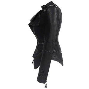 High Quality Leather <b>Jacket</b> Black Studded Leather <b>Jacket</b> Slim Fit Multi-Zipper <b>Punk</b> Rock Style OEM Style for Private Brands - Product Image 3
