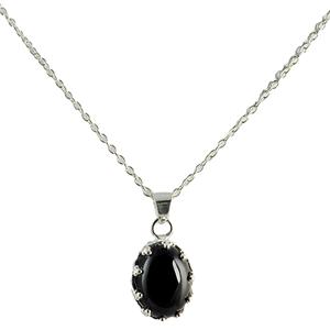 <b>Black</b> Onyx 925 Solid Sterling Silver Pendant <b>Chain</b> Necklace for Women Oval Shape Gemstone Boho Jewelry - Product Image 1