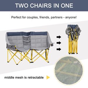 Sedia da Campeggio Oversize Stile Loveseat, Sedia Pieghevole Mediterranea con Borsa per il Trasporto e Portabicchieri per Spiaggia, Picnic e Escursioni - Product Image 4