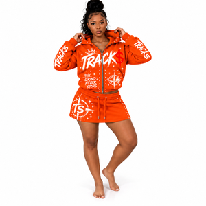 Women's Heavyweight Cotton Hooded <b>Zip</b>-<b>Up</b> <b>Jacket</b> & Shorts 2-Piece Streetwear Set with Custom Logo Front - Product Image 2