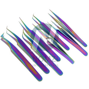 Pince à épiler professionnelle en acier inoxydable doré à pointe incurvée pour extensions de cils volume haute précision, outils de maquillage - Product Image 2