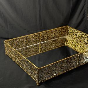 Plateau de service artisanal doré avec miroir en verre, plateau à chocolat, plateau de service Ramadan, panier-cadeau, plateau de dîner, décoration d'intérieur - Product Image 5