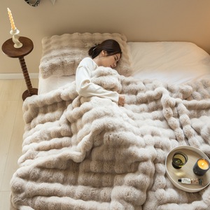 Luxury Faux Rabbit Fur <b>Throw</b> <b>Blanket</b> Double Sided <b>Thick</b> Plush Fleece <b>Blanket</b> Soft Polyester Sofa Office Nap <b>Blanket</b> OEM ODM - Product Image 2