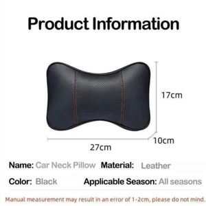 Coussin de nuque pour voiture en cuir noir 27x17x10cm, soutien ergonomique toutes saisons - Product Image 1