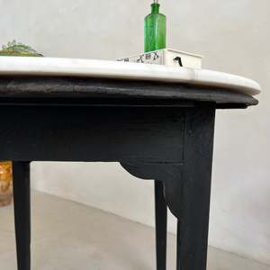 <b>Rustic</b> Black Wood Round <b>Coffee</b> <b>Table</b> with White Marble Top Antique Farmhouse Living Room Furniture - Product Image 2