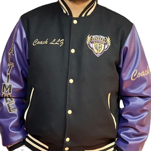 Veste de motard en laine, manches en cuir PU, patchs de travail personnalisés, broderie lourde, côtelée, confortable, chaud, grande taille - Product Image 1