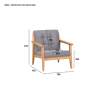 Sillón Individual Contemporáneo y Duradero con Reposabrazos, Cojín Relleno de Espuma, Respaldo Tapizado en Gris, Patas de Madera Resistentes para Espacios Pequeños