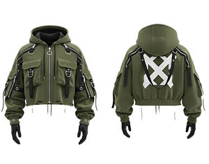 เสื้อฮู้ดซิปโอเวอร์ไซส์แบบสั่งทำพิเศษสำหรับผู้ชายและผู้หญิง สไตล์สตรีทแวร์ ตัดสั้น ผ้าคอตตอนเทอร์รี่ 100% สำหรับผู้ชาย - Product Image 1