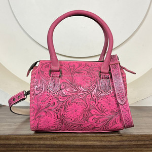 Bolso de cuero repujado estilo western Speedy, rosa floral, hecho a mano, estilo vaquera, con concho turquesa, de cuero de vaca, para moda femenina - Product Image 5