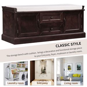Living Room Storage Bench with 2 Drawers and 2 Cabinets Entryway Shoe Bench with Removable Cushion - Product Image 4