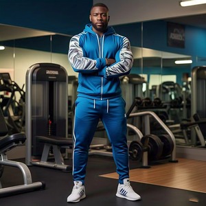 Chándal Azul con Capucha para Hombre, Estilo Deportivo, Color Sólido, Transpirable, 100% Poliéster, Cierre con Cordón, Bolsillos Laterales - Product Image 6