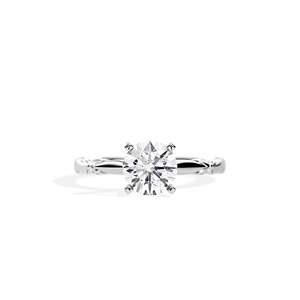 Bague de fiançailles en diamant taille brillant rond, monture à griffes en or blanc, bijoux fins classiques pour femme - Product Image 2