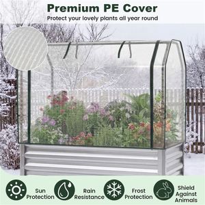 3-in-1 Silver Metal Raised Garden Bed with Mini Greenhouse Cover Elevated <b>Planter</b> <b>Box</b> for Flower Pots & <b>Planters</b> - Product Image 6