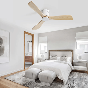 Ventilatore da soffitto da 52 pollici con 3 pale in legno massello naturale, motore DC reversibile silenzioso e telecomando per soggiorno - Product Image 3