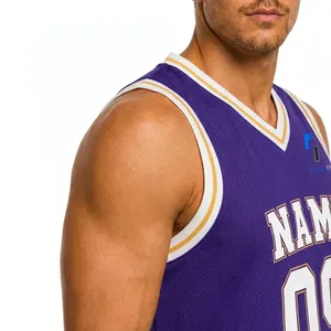 Camiseta de Baloncesto Personalizada para Hombre, Color Morado, Cuello en V, Sin Mangas, Impresión Sublimada, Equipo 09, Malla Transpirable, Corte Regular, 100% Poliéster - Product Image 5