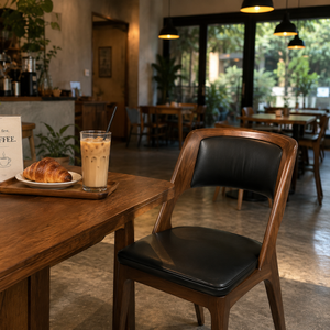 Chaise de salle à manger moderne en bois massif durable avec siège rembourré en tissu pour usage en café, restaurant, hôtel de luxe - Product Image 5