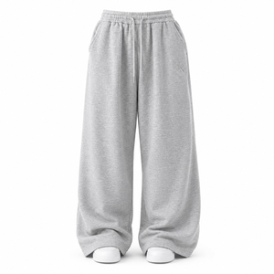 Pantalon de survêtement personnalisé en gros, taille haute, coupe ample, jambe large, en molleton, style streetwear oversize, coupe décontractée, en coton, pour hommes et femmes - Product Image 4
