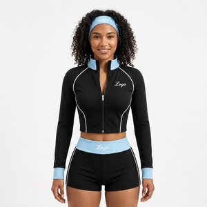 Custom Logo Women's 2 Piece <b>Set</b> Full Zip Long Sleeve Jacket with Pockets Holes High Waist Leggings OEM Tracksuit - Product Image 6