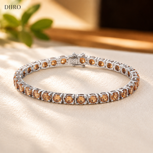 Pulseras de Tenis con Gemas de Corte Redondo Naranja, Chapadas en Oro Blanco de 14K, Joyería de Moissanita para Mujer - Product Image 3