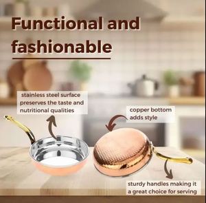 Wholesale Prices Serveware <b>and</b> Tableware Hotel Restaurant Steel Copper Hammered Fry Sauce <b>Pan</b> with Long Brass Handle - Product Image 2
