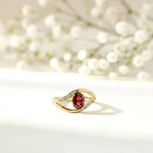 Oval Red <b>Garnet</b> Engagement <b>Ring</b> CZ Accent Split Band Natural Gemstone <b>Ring</b> 925 Sterling <b>Silver</b> 18K Gold Filled Promise Jewelry - Product Image 2
