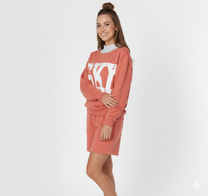Premium Feel Women's Mockneck Long Sleeve Winter Two-Piece Set Loose Solid Knee Casual <b>Polyester</b>/Cotton Streetwear Top <b>Shorts</b> - Product Image 1