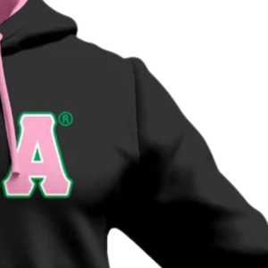 Sweat à capuche en chenille noir AKA Sorority Inc pour femme, avec lettres grecques brodées, capuche en satin, qualité supérieure, pull décontracté - Product Image 6