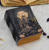NEW ERA Wolf Journal en cuir vintage fait main avec reliure cousue, impression UV, thème lunaire, écologique, 100 feuilles, couverture rigide, cadeau