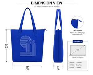 Sac fourre-tout en toile bleu royal avec imprimé géométrique, fermeture éclair, style minimaliste, sac de shopping - Product Image 2