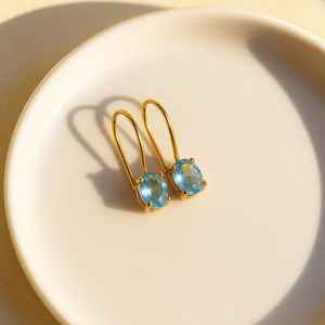 Pendientes de Plata de Ley 925 con Baño de Oro de 14K y Aguamarina, Delicados con Piedras Preciosas, Certificados por IGI, Hechos a Mano, para Aniversario o Fiesta - Product Image 4