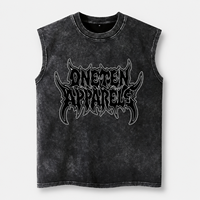 Débardeur tricoté noir à manches courtes avec logo personnalisé sur le devant, col rond, respirant, design gothique délavé, coupe oversize pour homme, 100 % coton