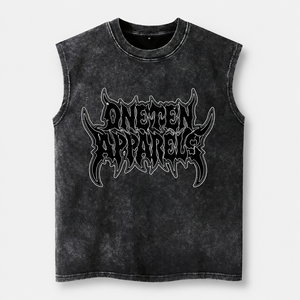 Camiseta sin mangas negra con logo personalizado, cuello redondo, transpirable, diseño gótico lavado, corte oversize para hombre, 100% algodón jersey - Product Image 1