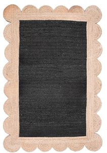 Tapis artisanal en jute naturelle noire à bord festonné, tapis de sol tissé à la main, style bohème et rustique, tapis décoratif pour la maison - Product Image 3