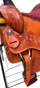 Custom Tooled Lightweight Race Saddle for Trail Riding Floral Design and Silver Detailing on Wood Tree Horse Saddle Leather Made - Product Image 5