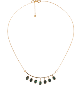 Collar Minimalista de Oro Amarillo Sólido de 14K con Zafiro Verde Azulado en Barra Curva, Joyería Fina para Bodas, Piedra de Nacimiento de Septiembre - Product Image 2