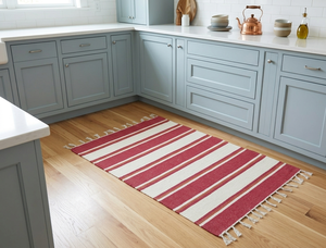 Floral Cotton Kitchen <b>Rug</b> Rectangle Farmhouse Style Handloom Flat Weave Reversible Backing Washable Indoor Use - Product Image 1