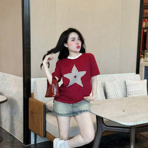 เสื้อยืดสาวน่ารักสำหรับผู้หญิง-ผ้าฝ้ายเนื้อนุ่มระบายอากาศได้ดี สไตล์ลำลอง จับคู่กับกางเกงยีนส์ กระโปรง กางเกงขาสั้นได้อย่างลงตัว - Product Image 3