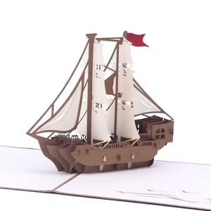 Tarjeta Pop-Up 3D de Barco de Guerra, Tarjeta Decorativa 3D con Corte Láser, Tarjeta de Felicitación Hecha a Mano con Diseño de Barco Clásico - Product Image 1