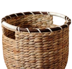 Handmade Woven Water Hyacinth <b>Basket</b> with Built in Handles Round Storage Bin Eco Friendly Laundry <b>Hamper</b> <b>for</b> Home Decor - Product Image 3