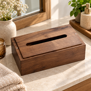 Caja de pañuelos de madera maciza hecha a mano, dispensador rectangular de pañuelos de madera, marrón natural, venta al por mayor, OEM, ODM - Product Image 2