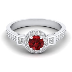 REYES Personalized 0.5 Carat Round Cut <b>Garnet</b> Gemstone Fine Jewelry for Women 925 Sterling <b>Silver</b> Moissanite Halo <b>Rings</b> - Product Image 5