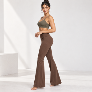 Women High Waist <b>Flared</b> Leg Yoga <b>Leggings</b> Full Length Seamless Solid Color Activewear Pants Spandex Polyester Four-Way Stretch - Product Image 2