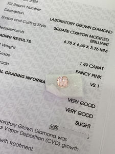 Diamante Rosa de Corte Cojín de 1.47ct 1.49ct, Certificado IGI, Claridad VVS, Cultivado en Laboratorio CVD para Joyería, Venta al Por Mayor - Product Image 5