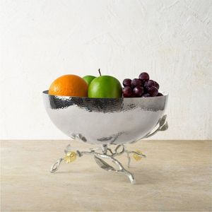 Bol décoratif en argent martelé avec base en forme de branche, panier à fruits en métal, centre de table, bol de luxe pour salade, bol de service pour la maison et l'hôtel - Product Image 1