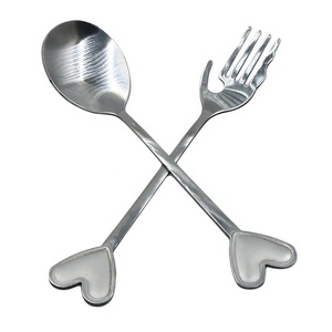 Silver Plated <b>Spoon</b> & Fork Set Wedding <b>Table</b> Decor <b>Spoon</b> Salad Server Long Heart Shape End Design Handle - Product Image 1