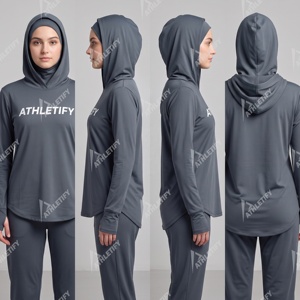 Sudadera Deportiva Modesta para Mujer con Hijab Integrado, Transpirable, Manga Larga, con Orificios para Pulgares, Logotipo Personalizado, Ropa Deportiva para Damas - Product Image 4