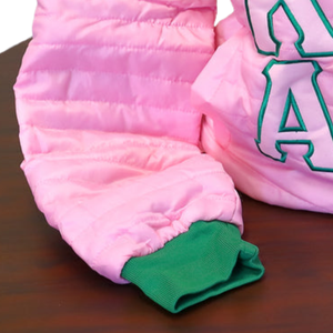 Reversible <b>Jacket</b> Pink and Green Women Two Sided Outerwear Casual <b>Lightweight</b> Sorority Inspired Coat Stylish Custom <b>Ladies</b> - Product Image 4