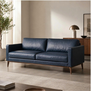 Sofá de Cuero Genuino de Primera Calidad, Sofá de 2 Plazas de Estilo Moderno de Mediados de Siglo, Muebles de Cuero para Sala de Estar, Hogar, Villa o Apartamento - Product Image 1