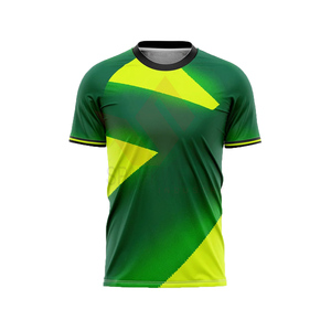 Camiseta de Fútbol Geométrica Verde y Amarilla para Hombre, Manga Corta, Cuello Redondo, Absorbe la Humedad, para Todas las Temporadas, Corte Regular, 100% Poliéster - Product Image 1